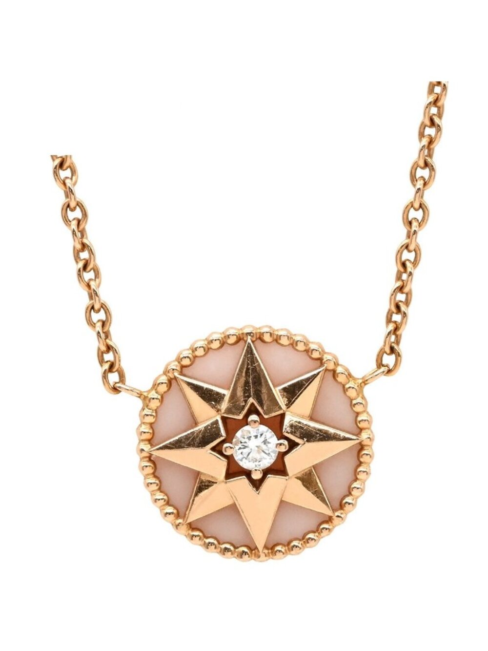 Dior Necklace Rose Des Vents Medallion Pink Gold Diamond Pearl Wind Motif
